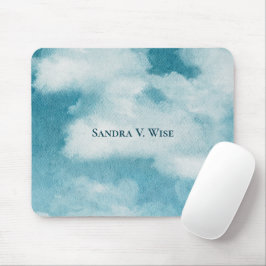 Serene Horizon Dreams Watercolor Blue & White Mousepad