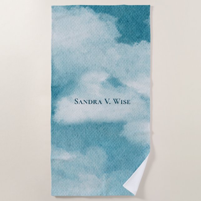Serene Horizon Dreams Watercolor Blue & White Strandtuch (Vorderseite)