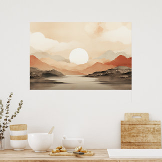Serene Horizon Japandi Art Poster