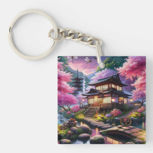 Serene Japanese Garden bei Dusk Painting Schlüsselanhänger