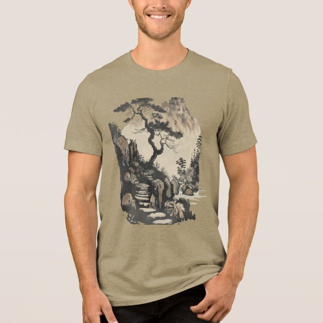 Serene Japanese Landscape Unisex T-Shirt - Tranqui Tri-Blend Shirt (Vorderseite)