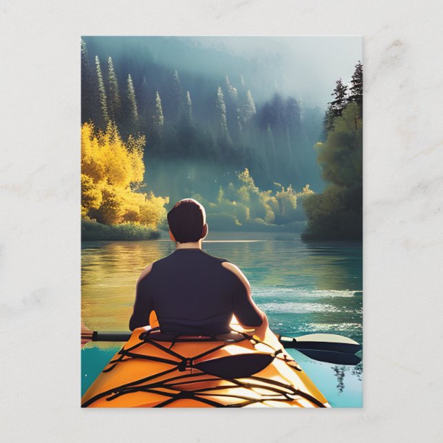 Serene Kayaking Scene | Mann in Kayak im Gebirge Postkarte (Vorderseite)