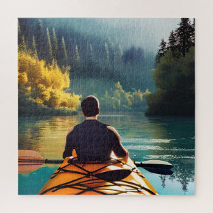 Serene Kayaking Scene   Mann in Kayak im Gebirge Puzzle