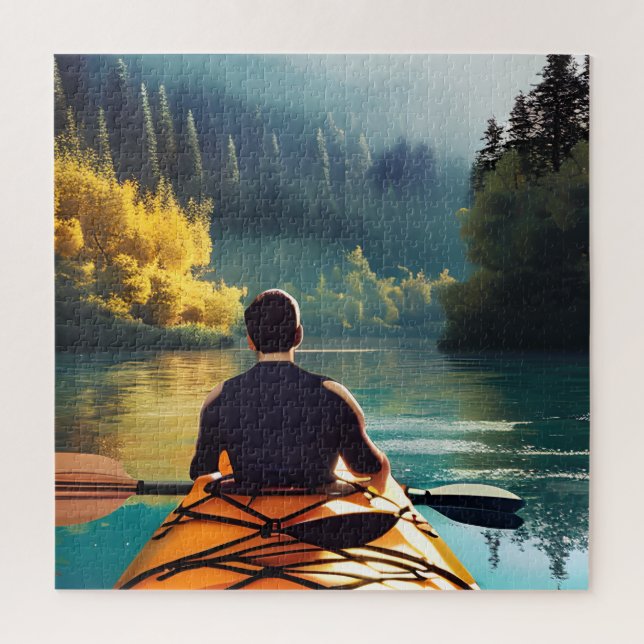 Serene Kayaking Scene | Mann in Kayak im Gebirge Puzzle (Vertikal)