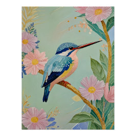 Serene Kingfisher in einem Paradies der Blumen Poster