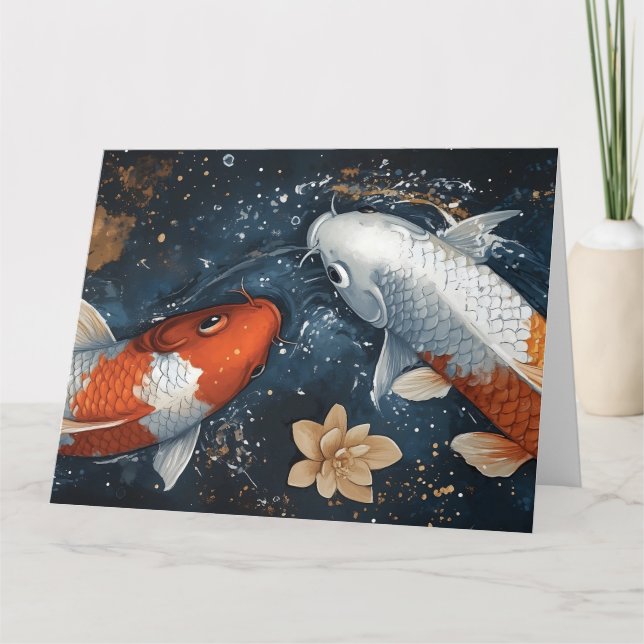 Serene Koi Fisch mit Lotus-Blume Karte (Vorderseite)