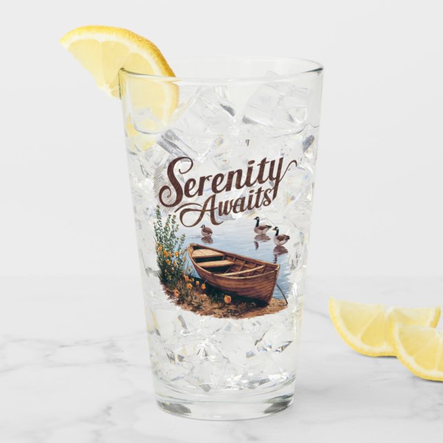 Serene Lake Boat mit Gänsen und Wildblumen Glas (Vorderseite Ice)