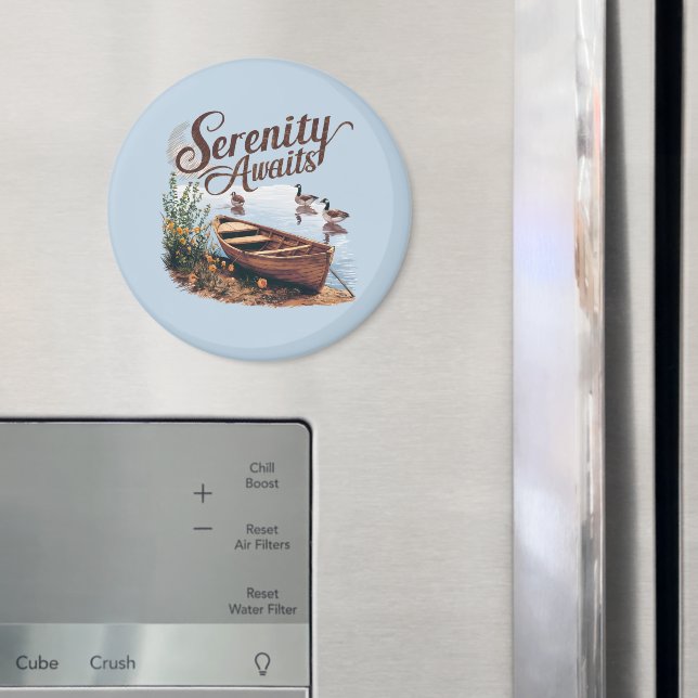 Serene Lake Boat mit Gänsen und Wildblumen Magnet (In Situ (Kühlschrank))