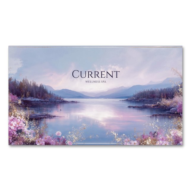 Serene Lake Pink Floral Gold Sparkle Magnetische Visitenkarte (Vorderseite)