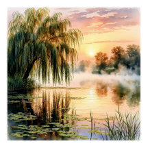 Serene Lake Sunrise mit Willow Tree