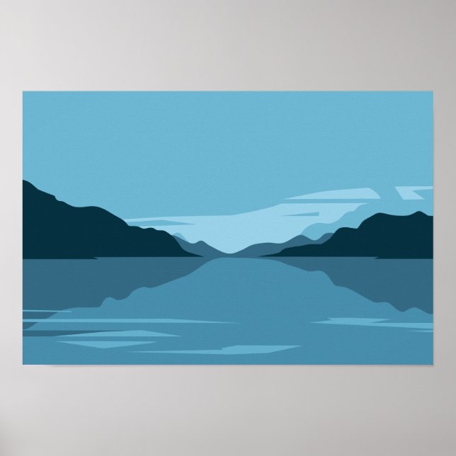 Serene Lake with Mountains Landschaft - Minimalist Poster (Vorne)