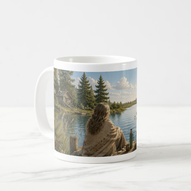 Serene Lakeside Botanical Nature Meditation Mug Kaffeetasse (Vorderseite Links)