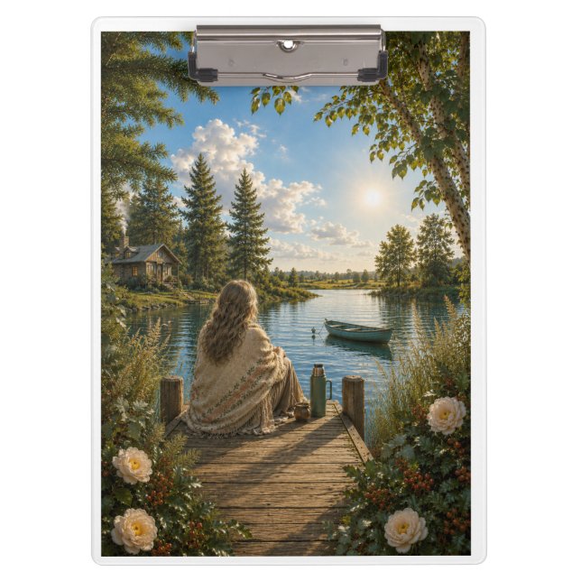 Serene Lakeside Notebook | Peaceful Nature & Cotta Klemmbrett (Vorderseite)