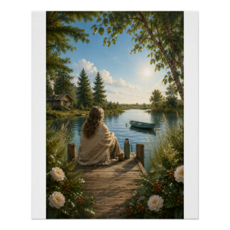 Serene Lakeside Retreat Botanical Nature Wall Art Poster