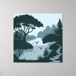 Serene Lakeside Silhouette Leinwanddruck