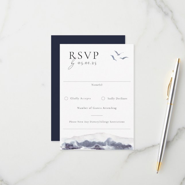 Serene Landscape Watercolor Wedding RSVP Karte (Vorderseite/Rückseite Beispiel)