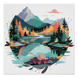 Serene Landschaft Ruhe Stille Naturgebirge Poster