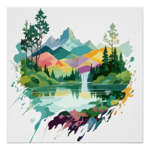 Serene Landschaft Ruhe Stille Naturgebirge Poster