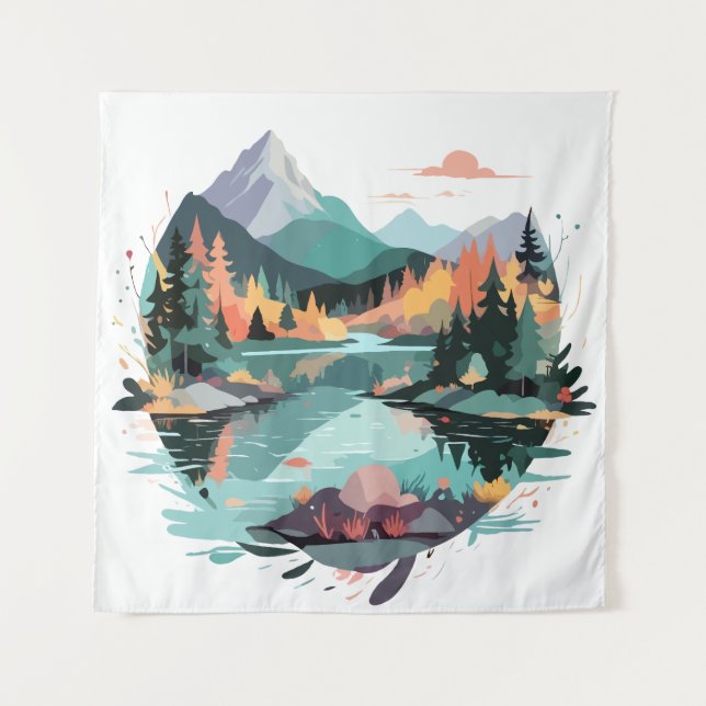 Serene Landschaft Ruhe Stille Naturgebirge Wandteppich (Vorderseite)