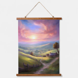 Serene Landschaft Sunrise Friedliche Landschaft Ar Wandteppich Mit Holzrahmen