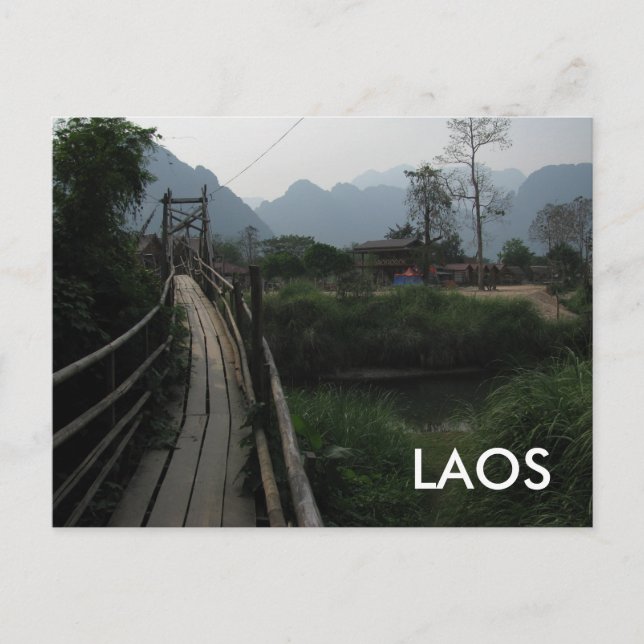 Serene Laos Mountain, Fluss, Bridge Südostasien Postkarte (Vorderseite)