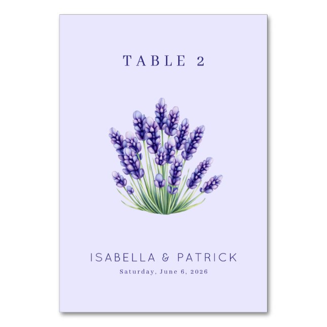Serene Lavendel-Wasserfarben-Blumen Tischnummer (Vorderseite)