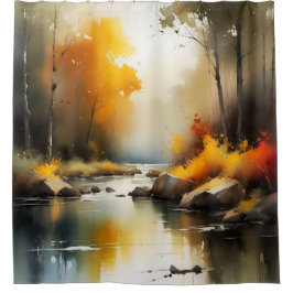 Serene lebendige Landschaft der Herbstflüsse Duschvorhang