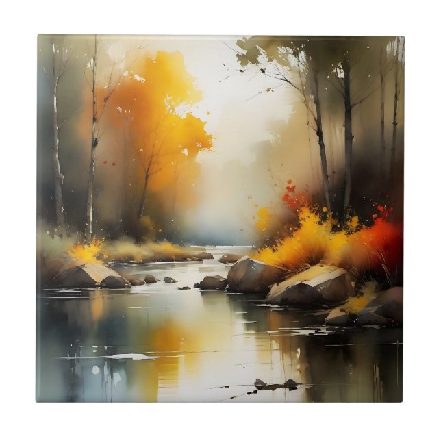 Serene lebendige Landschaft der Herbstflüsse Fliese (Vorderseite)