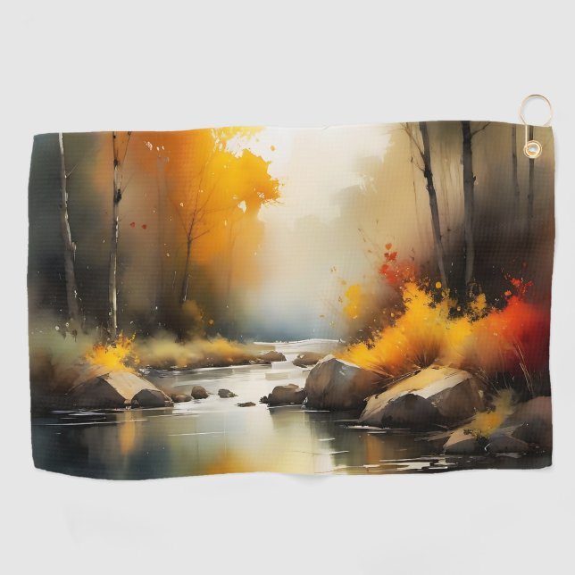 Serene lebendige Landschaft der Herbstflüsse Golfhandtuch (Horizontal)