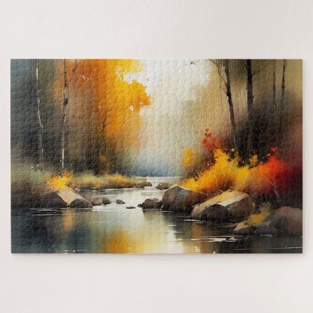 Serene lebendige Landschaft der Herbstflüsse Puzzle (Horizontal)