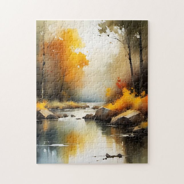Serene lebendige Landschaft der Herbstflüsse Puzzle (Vertikal)