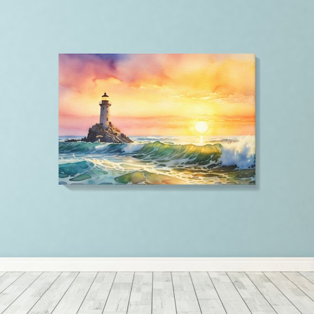 Serene Lighthouse at Sunset - Ocean Wall Art Leinwanddruck (Insitu (Holzboden))