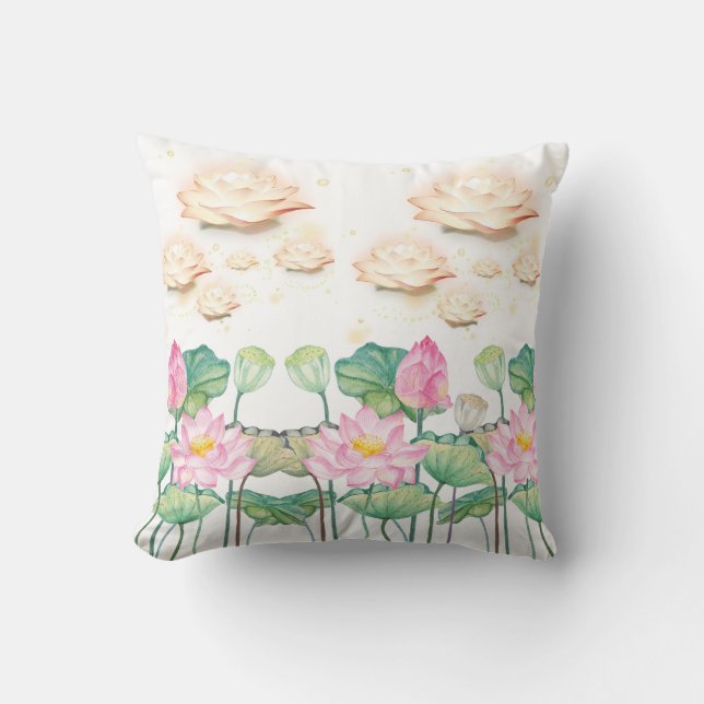 Serene Lotus Garden Pillow Kissen (Vorderseite)