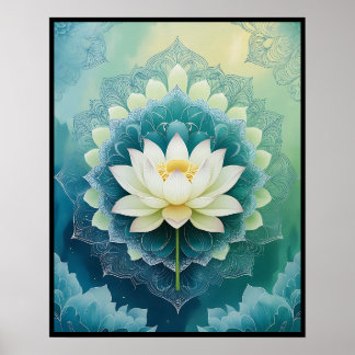 Serene Lotus Mandala: Blaue und grüne Meditation K Poster