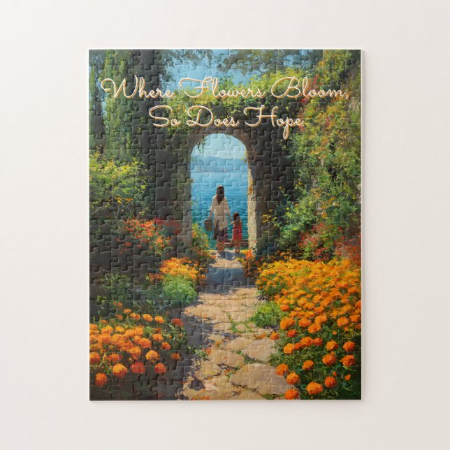 Serene Marigolds Path to the Sea Art Puzzle (Vertikal)