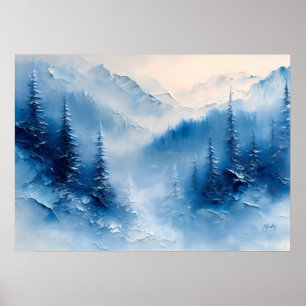 Serene Mattierte Kiefern und Bergnebel - texturier Poster
