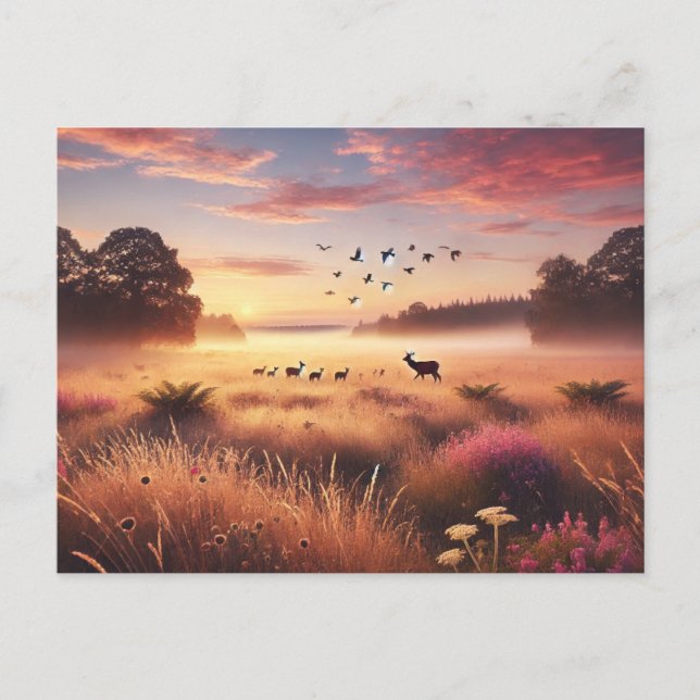 Serene Meadow in der Morgendämmerung Postkarte (Vorderseite)