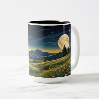 Serene Meadow Under Starry Sky Moonlit Wild floss Zweifarbige Tasse
