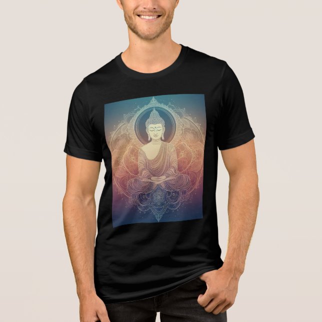 Serene Meditating Buddha Mandala T-Shirt - Spiritu Tri-Blend Shirt (Vorderseite)