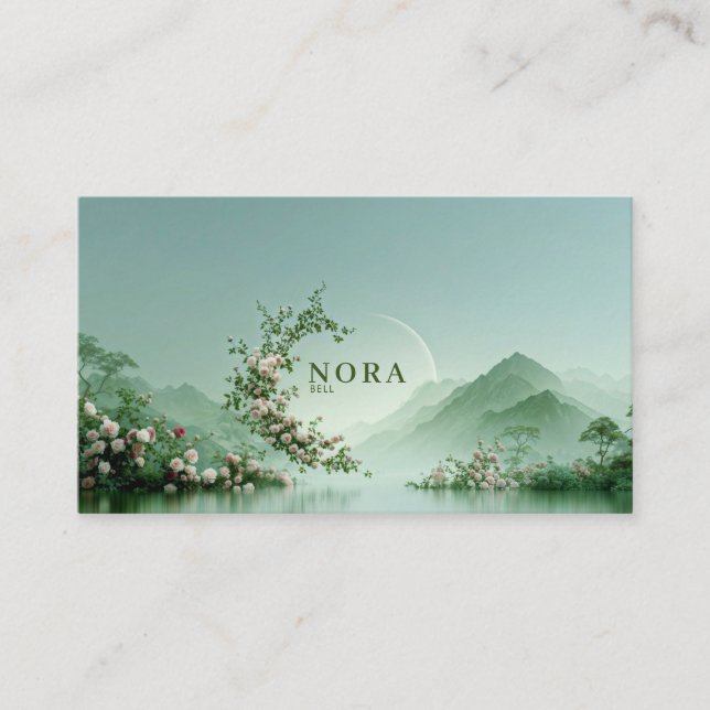 Serene Misty Lake Pale Pink Rose Zen Mountain Visitenkarte (Vorderseite)