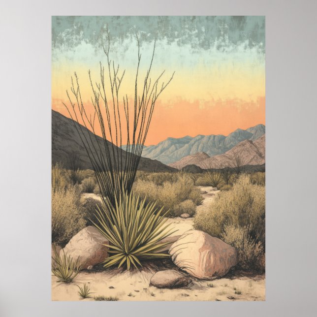 Serene Mojave Sunrise: California Wüstenkunst Prin Poster (Vorne)