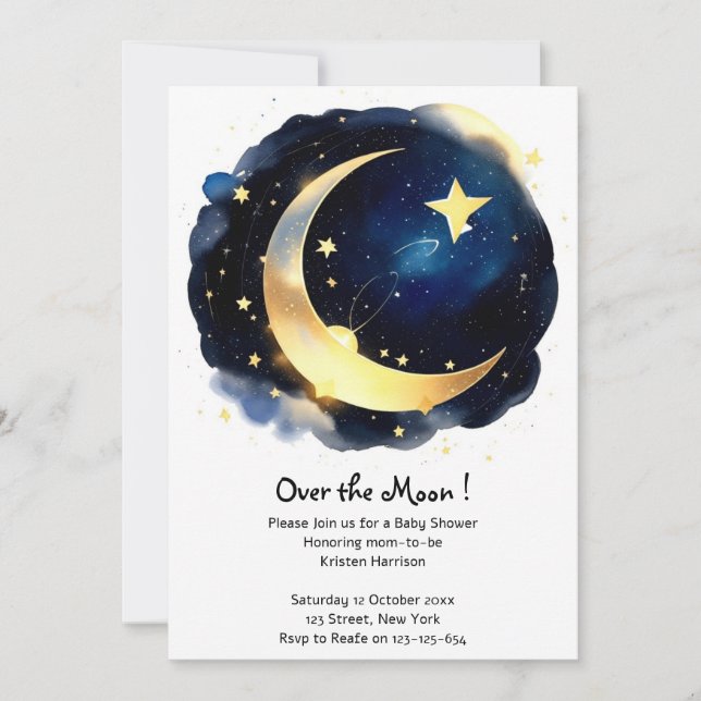 Serene Moon and Stars Delight Boy Baby Dusche Einladung (Vorderseite)