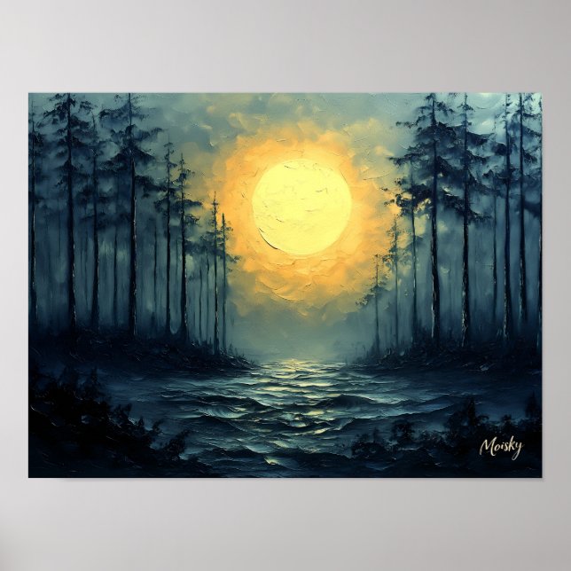 Serene Moonlit Wald Weg mit Vollmond Poster (Vorne)