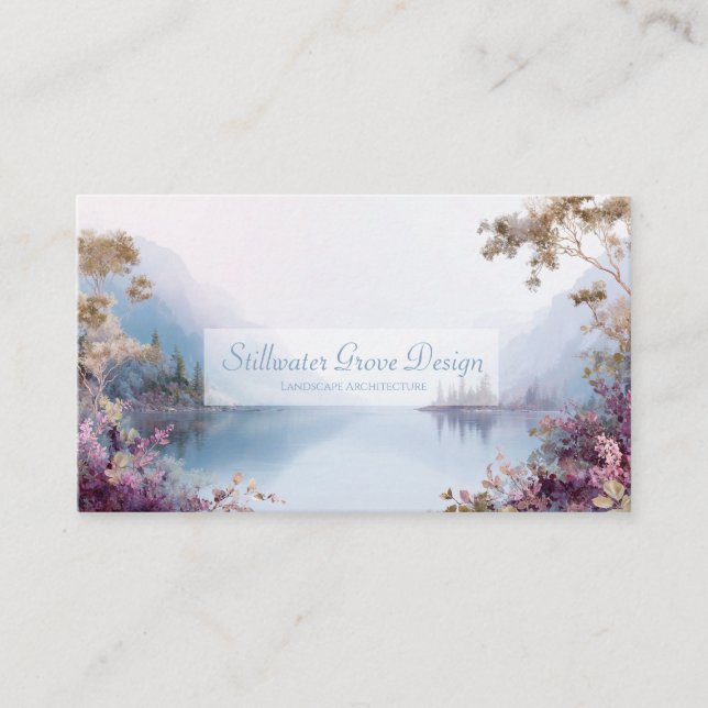 Serene Mountain Lake Gold und Mauve Floral Visitenkarte (Vorderseite)
