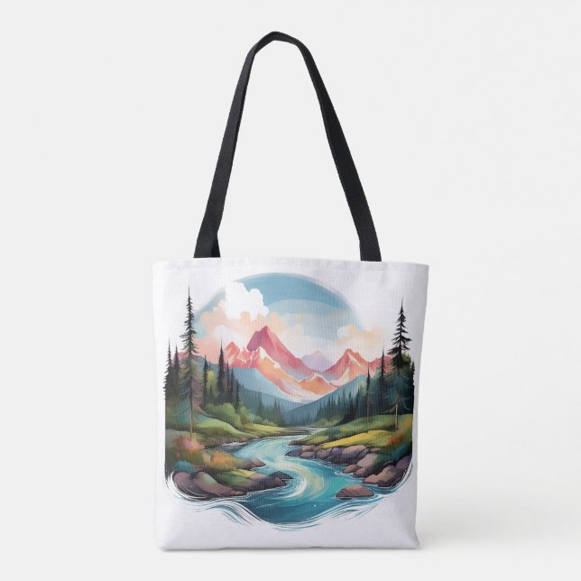 Serene Mountain Landschaft mit River Tote Bag (Rückseite)