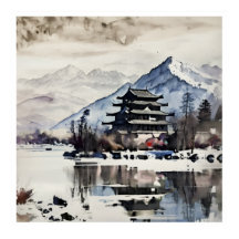 Serene Mountain Pagoda, Winterposter