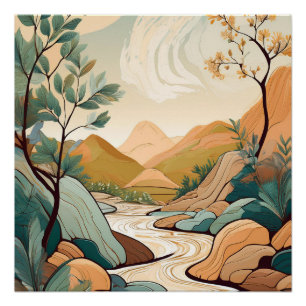 Serene Mountain River - Stille Natur Art Poster