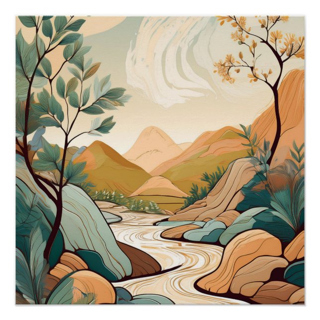 Serene Mountain River - Stille Natur Art Poster (Vorderseite)