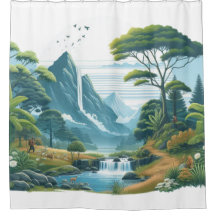Serene Mountain River Stream Duschvorhang