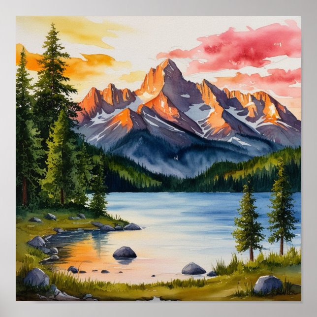 Serene Mountain und Trees Poster (Vorne)